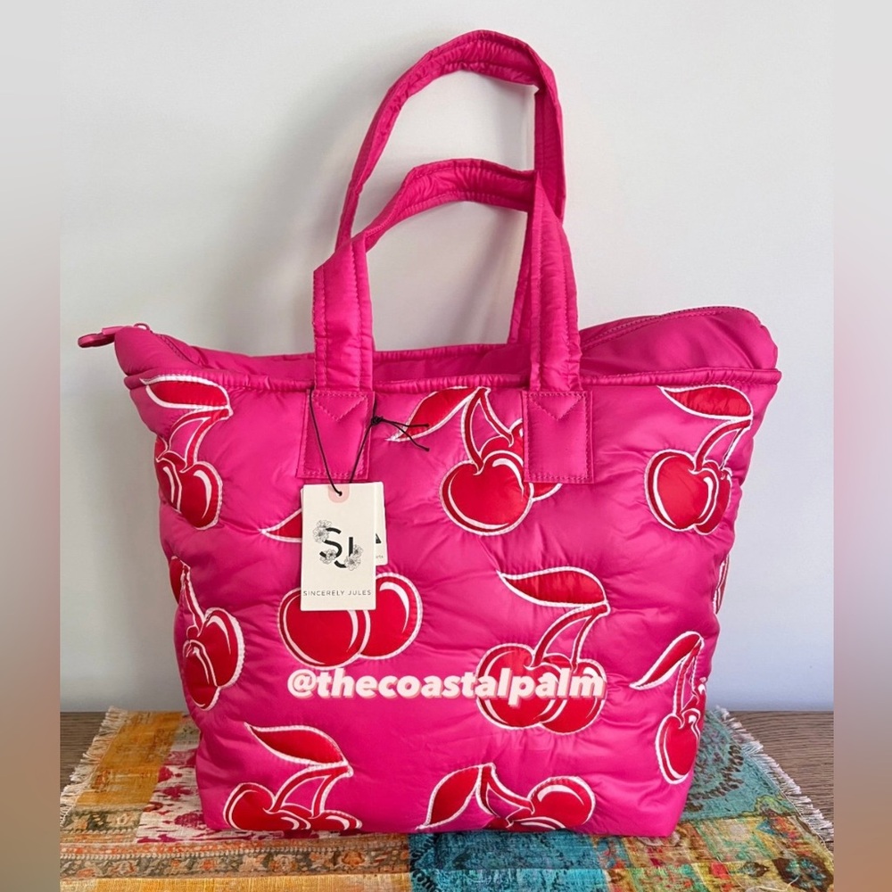Sincerely Jules Pink & Red Cherry Large Tote Bag, NWT